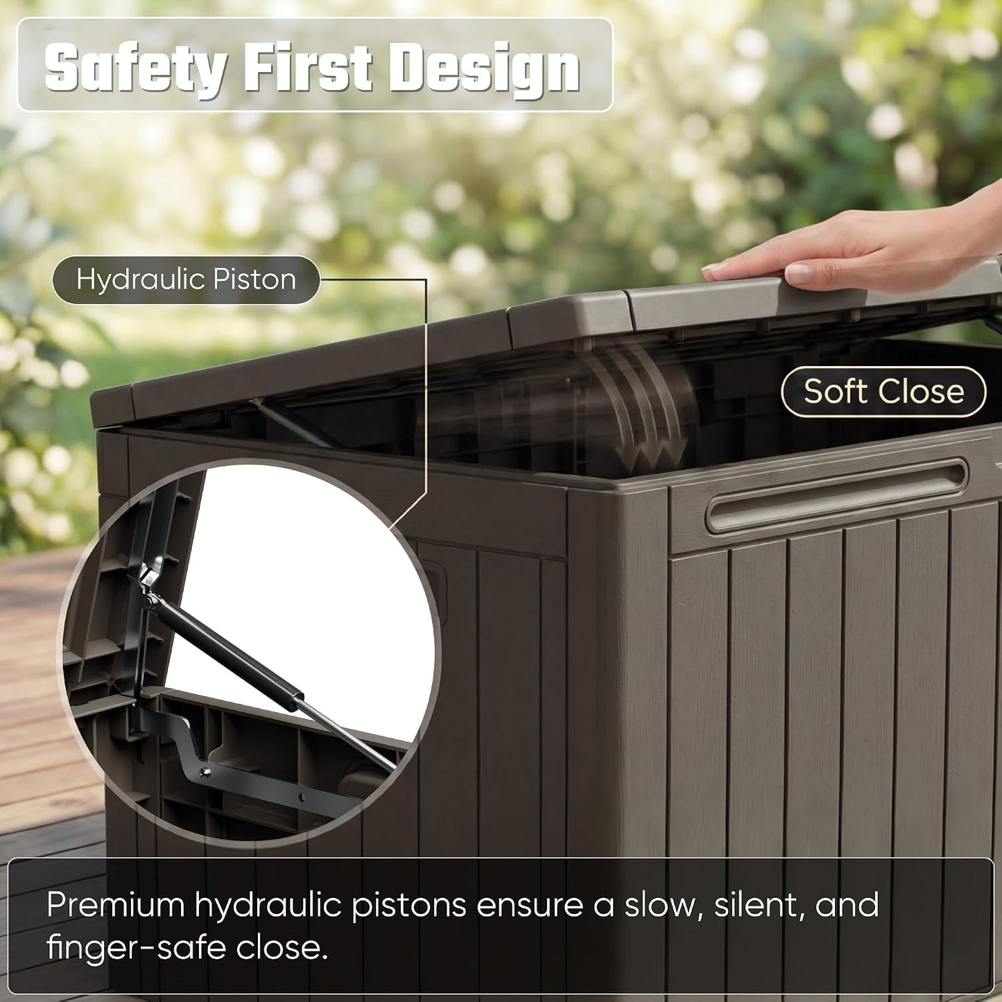 Greesum 110 Gallon Outdoor Storage Box with Lockable Lid, All-Weather for Patio Furniture, Pool Supplies & Garden Tools, Waterproof, UV-Resistant Large Deck Box, Dark Black