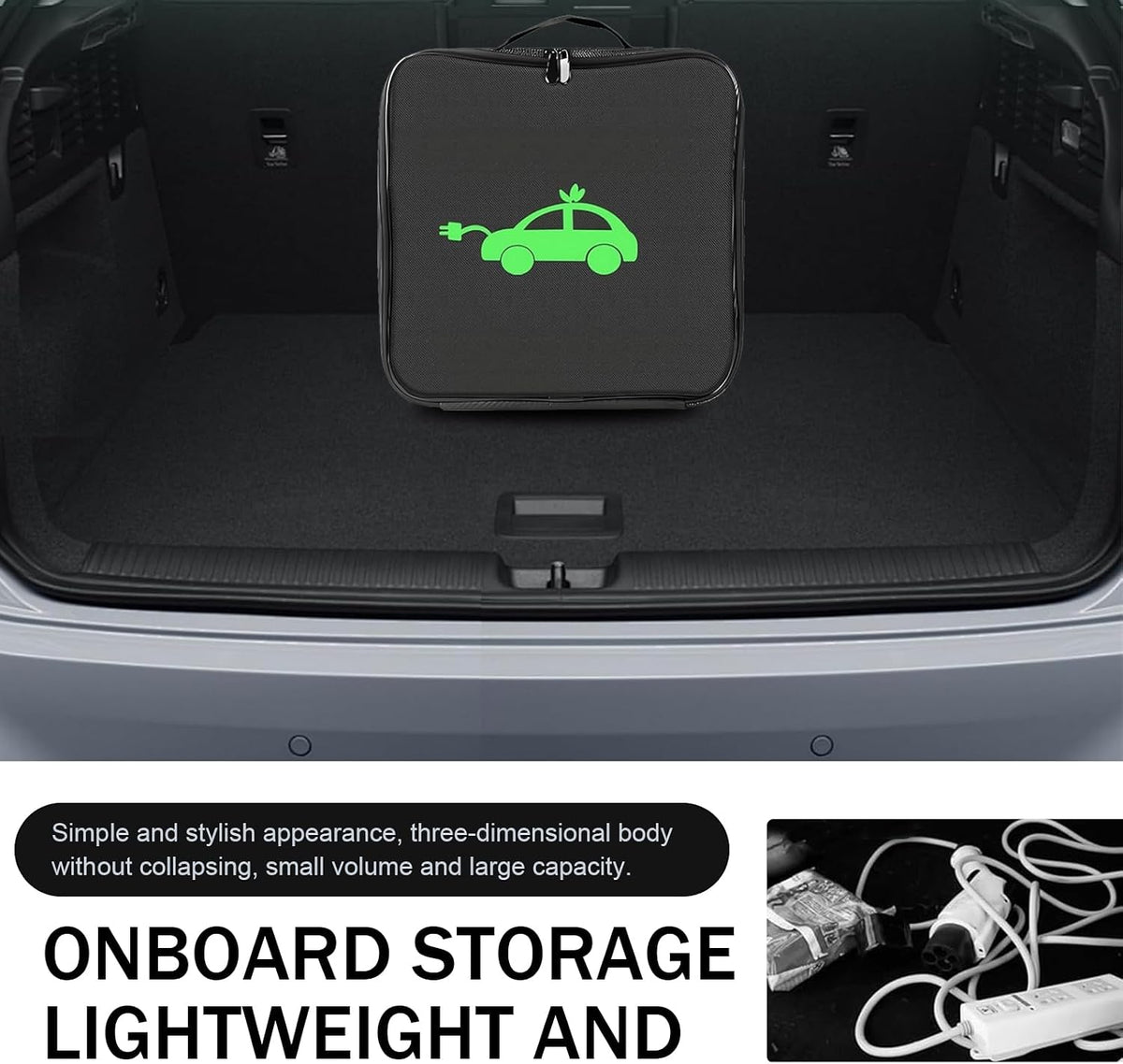 Charger Bag, Portable EV Charging Cable Bags, Waterproof Oxford Cloth Storage Bag for Charger, Jumper Cables, Cords (Rectangular)