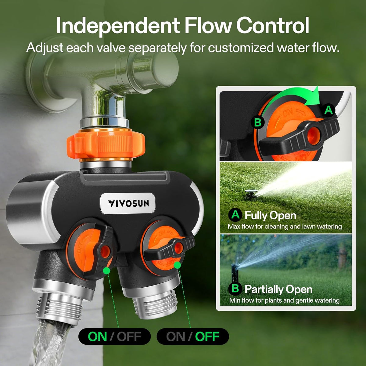 VIVOSUN Garden Hose Splitter 2 Way Heavy Duty, Upgraded Highly Durable Dual Water Hose Connector, Faucet Adapter with Comfortable Rubberized Grip for Drip Irrigation, Lawns