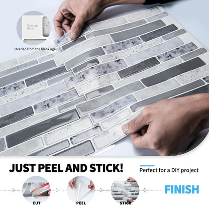 Art3d 10-Sheet Premium Stick On Kitchen Backsplash Tiles, 12"x12" Peel and Stick Self Adhesive Wall Tiles, White Marble Design