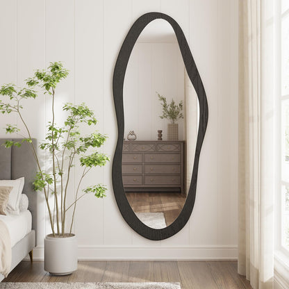 AAZZKANG Irregular Wall Mirror Full Length Black Wood Framed Large | 47"x20" Asymmetrical Full Body Mirrors for Bedroom Living Room Entryway