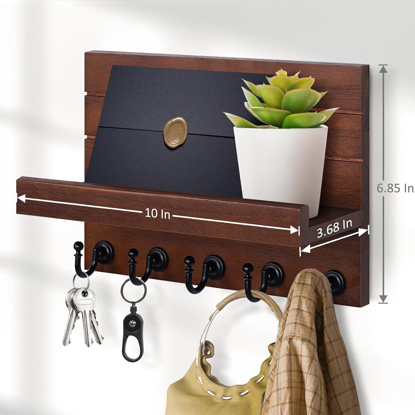 HONJIN Key Holder for Wall: Easy Installation Mail Organizer Wall Mount Hanging Key Rack for Kitchen and Entryway Decor with 5 Sturdy Key Hooks (White)