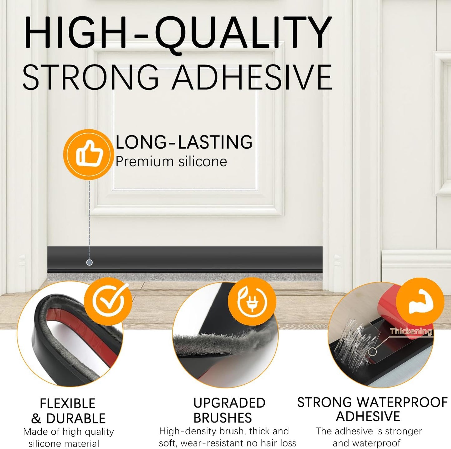 2 Pack Door Sweep Brush, Door Draft Stoppers with Brush, Under Draft Stopper for Bottom Reduce Noise, Weather Stripping for Doors Exterior with Self Adhesive, Door Sweep for Bottom 2" W x 39" L, Black