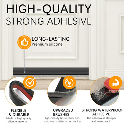 2 Pack Door Sweep Brush, Door Draft Stoppers with Brush, Under Draft Stopper for Bottom Reduce Noise, Weather Stripping for Doors Exterior with Self Adhesive, Door Sweep for Bottom 2" W x 39" L, Black