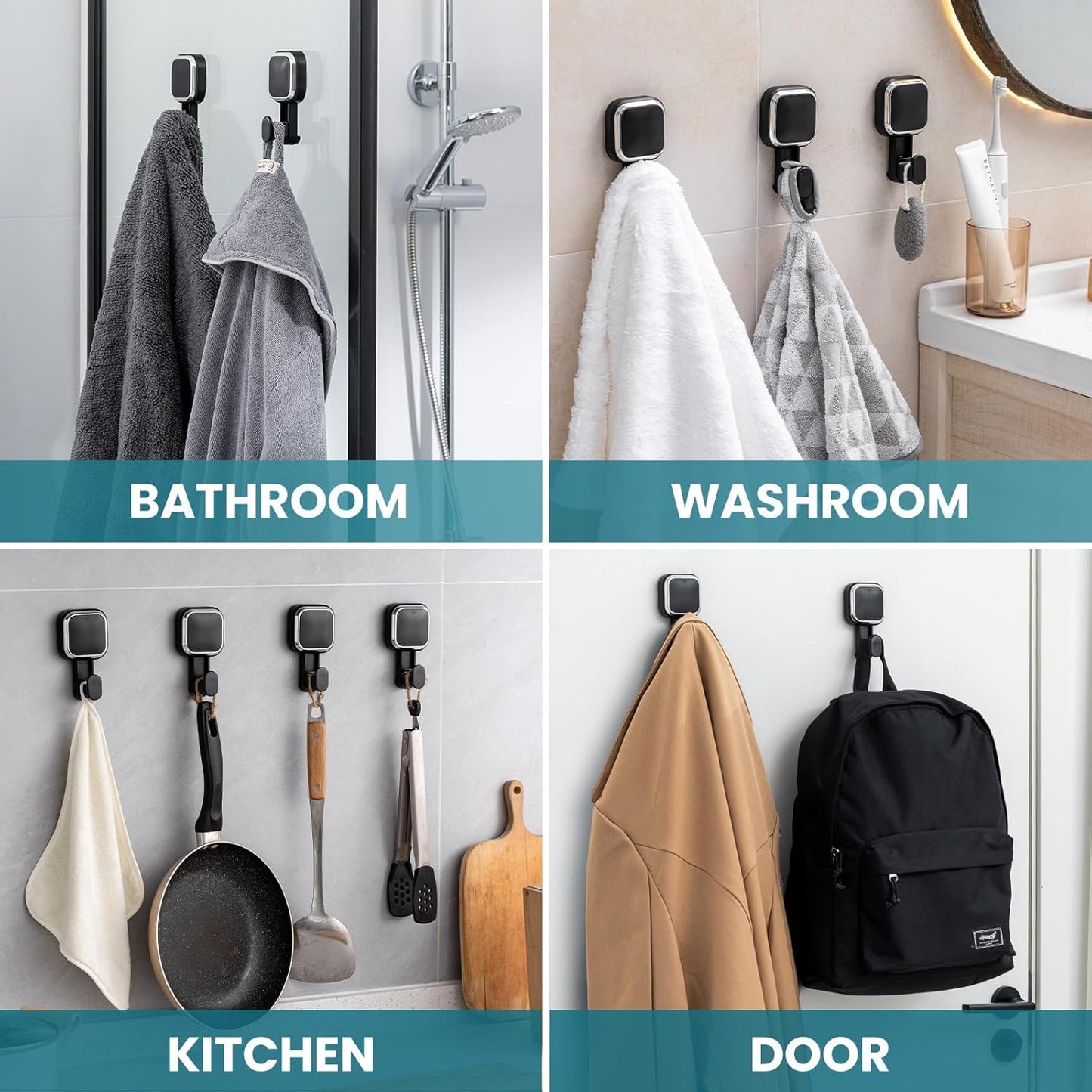 TAILI Suction Cup Razor Holder for Shower Wall 2 Pack, Versatile Suction Cup Hooks for Razor, Towel, Loofah, Squeegee, Cell Phone, Removable Damage-Free Hanging Shower Hook, Shaver Holder, Black
