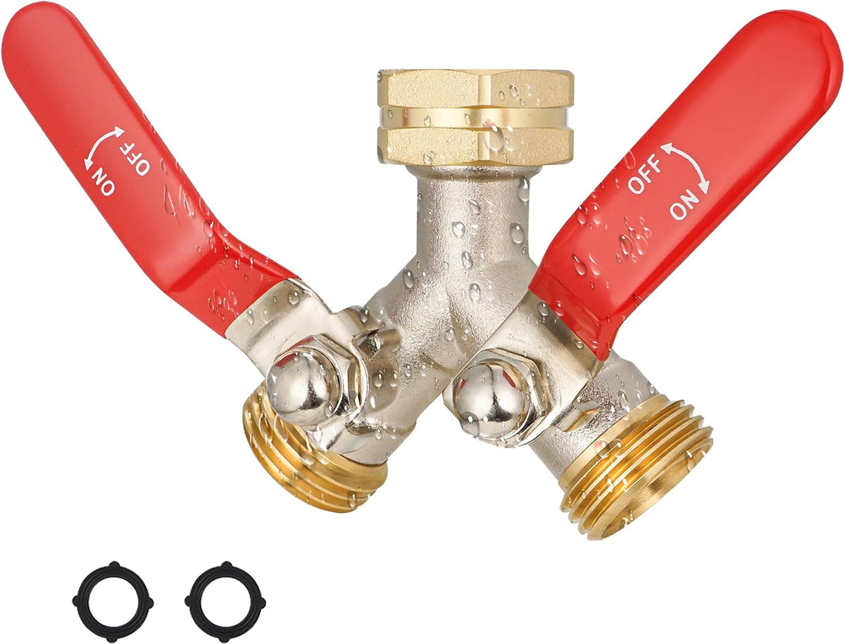EJW Hose Splitter, 2 Way Hose Splitter, Garden Hose Splitters,Faucet Splitters, Outdoor Faucet Splitter, 2 Way Hose Connector,Brass Splitter, 3/4” GHT Threads.