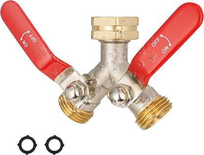 EJW Hose Splitter, 2 Way Hose Splitter, Garden Hose Splitters,Faucet Splitters, Outdoor Faucet Splitter, 2 Way Hose Connector,Brass Splitter, 3/4” GHT Threads.