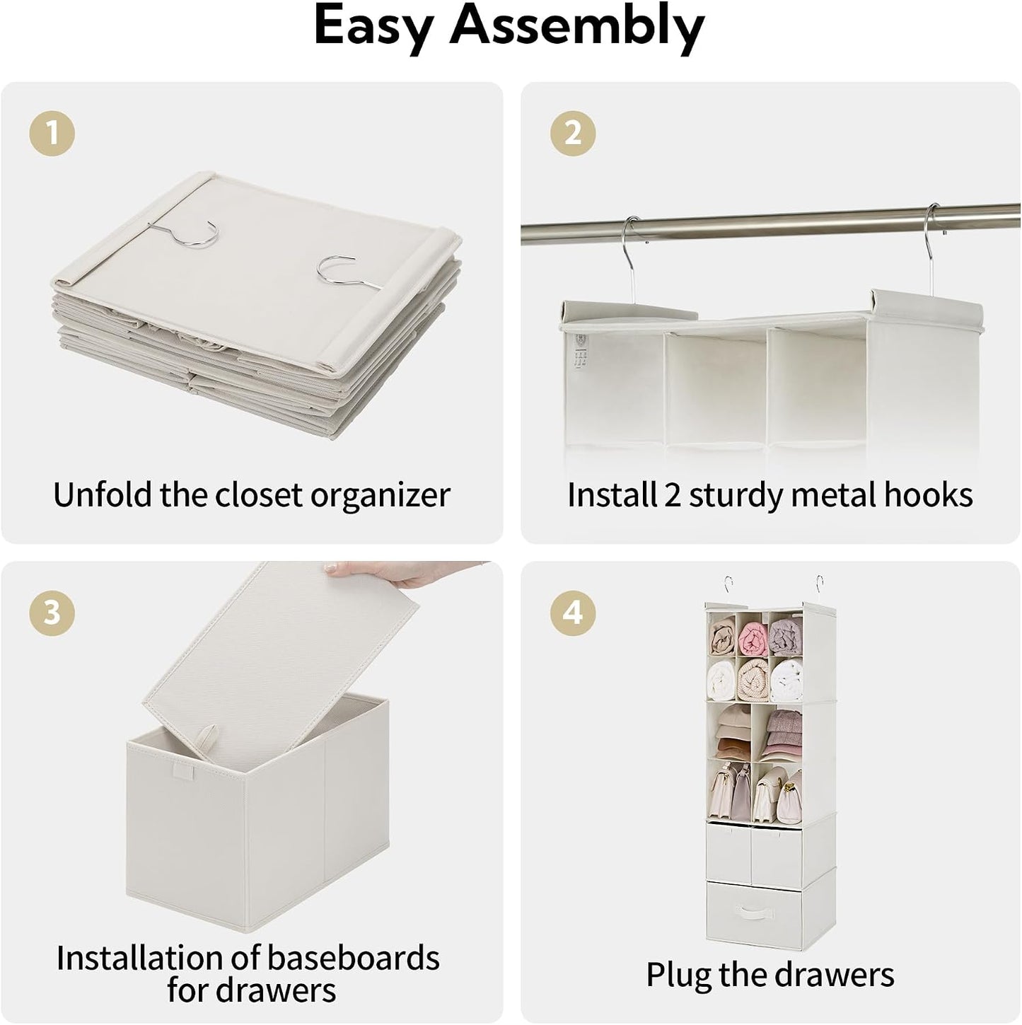 GRANNY SAYS Hanging Closet Organizer 6 Shelves, Closet Organizers and Storage with 5 Drawers, 6 Side Pockets Closet Hanging Organizer, Hanging Storage Organizer for Closet, Baby Clothes, Gray