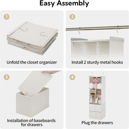 GRANNY SAYS Hanging Closet Organizer 6 Shelves, Closet Organizers and Storage with 5 Drawers, 6 Side Pockets Closet Hanging Organizer, Hanging Storage Organizer for Closet, Baby Clothes, Gray
