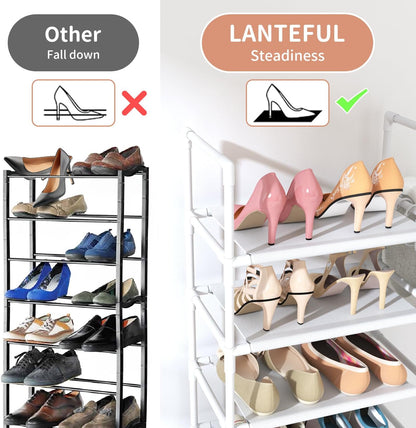 LANTEFUL 10 Tiers Tall Shoe Rack 20-25 Pairs Boots Organizer Storage Sturdy Narrow Shoe Shelf for Entryway, Closets with Hooks, Black