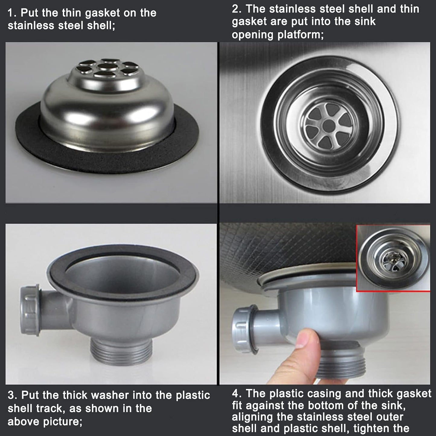 Stainless Steel Sink Drain Filter Removable Strainer with Overflow Hose, Anti Clogging Kitchen Bathroom Drain Stopper Mesh Hair Catcher