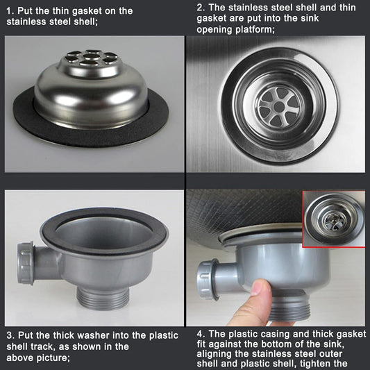 Stainless Steel Sink Drain Filter Removable Strainer with Overflow Hose, Anti Clogging Kitchen Bathroom Drain Stopper Mesh Hair Catcher