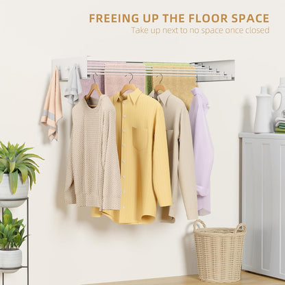 ZMBESUP Wall Mounted Clothes Drying Rack, 31.5" Foldable Collapsible Laundry Rack, Heavy Duty 60 lb Capacity Hidden Space Saver, Includes Wall Template for Laundry Room Indoor Outdoor Balcony (White)