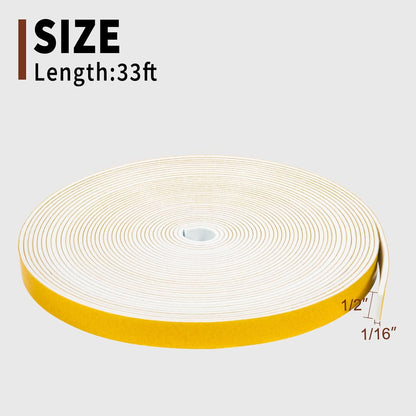 Yotache Weather Stripping Door Seal Strip White 3/8" x1/8", 50Ft Total, Foam Insulation Tape Gasket for Door Frame and Windows, 3 Rolls x 16.5Ft