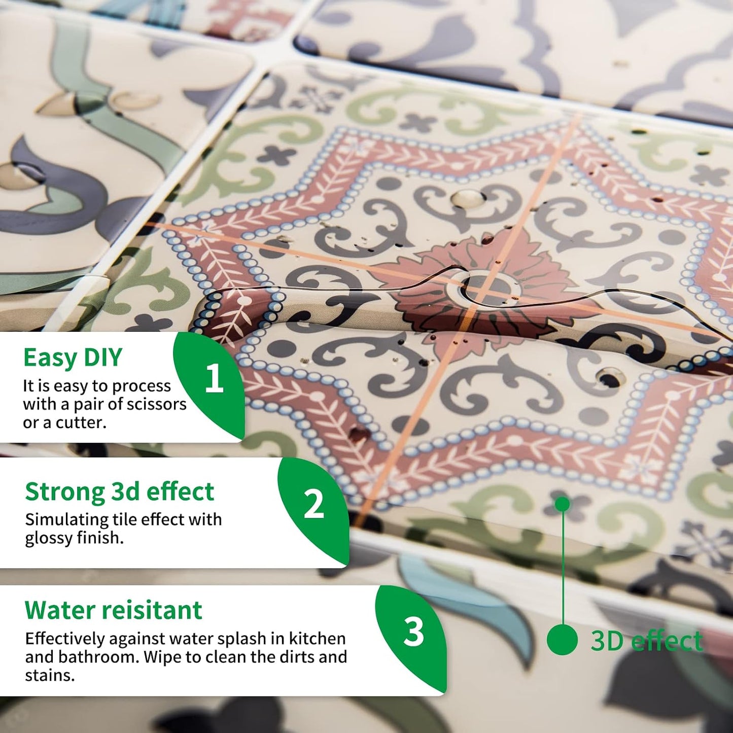 LONGKING Peel and Stick Backsplash Tile Stickers, Colorful Talavera Mexican Tile, Stick on Wall Tiles (10 Sheets)