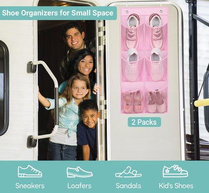 KIMBORA 2 Packs Narrow Over the Door/Wall Shoe Organizer Cruise, Small Hanging Shoe Rack for Closet with Clear Mesh Pocket for Bathroom, RV, Pantry, Camping (White)