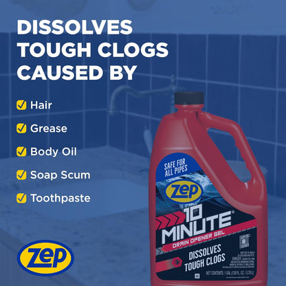 Zep 10 Minute Drain Opener Gel 64 Ounce - ZHCR64NG - Commercial Strength, Fast Acting and Safe for All Pipes