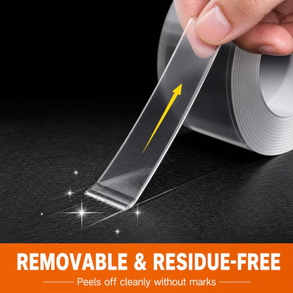 Double Sided Nano Tape, Clear, Removable, No Residue, Reusable, 300cm/9.85 Ft Roll, for Wall Hanging, Posters, Carpet, Home Decoration 4pack