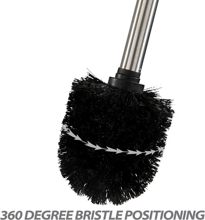 Bath Bliss Toilet Brush and Holder | Self Closing Lid | 360 Degree Brush Head | Bathroom Cleaning | Compact Size | Storage and Organization | Stainless Steel