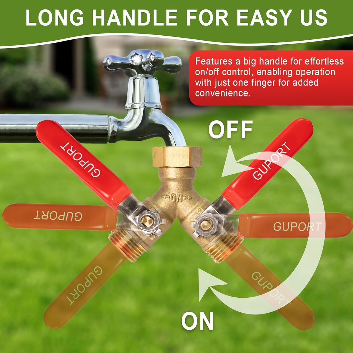 Brass Garden Hose Splitter 2/3/4 Way，Hose y Splitter with Shutoff，Heavy Duty Outdoor Faucet and Garden Connector，Extension Handles，3/4” GHT Threads