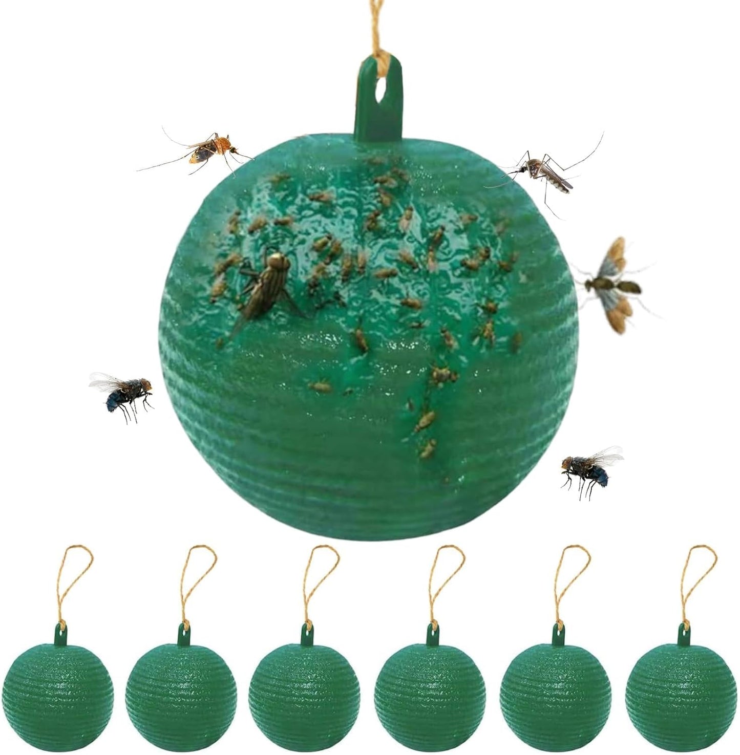 Sticky Insect Trap Ball Osseph Fruit Fly Trap Balls for Indoor Outdoor | Physical Sticky Hanging Bug Ball Catches Flie Gnat Mosquitoe Flying Insects 6pack (Green)