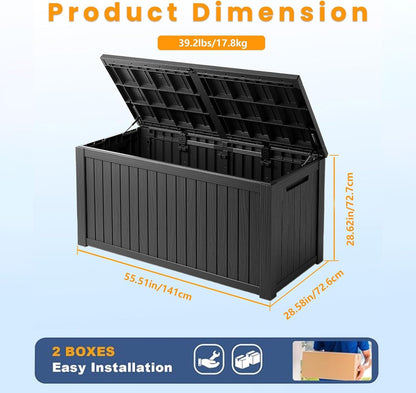 TARKARI 275 Gallon Resin Deck Box, Waterproof Outdoor Storage Box, Lockable for Patio Furniture, Garden Tools, Pool Accessories, UV-Resistant for All Weather Use, Black