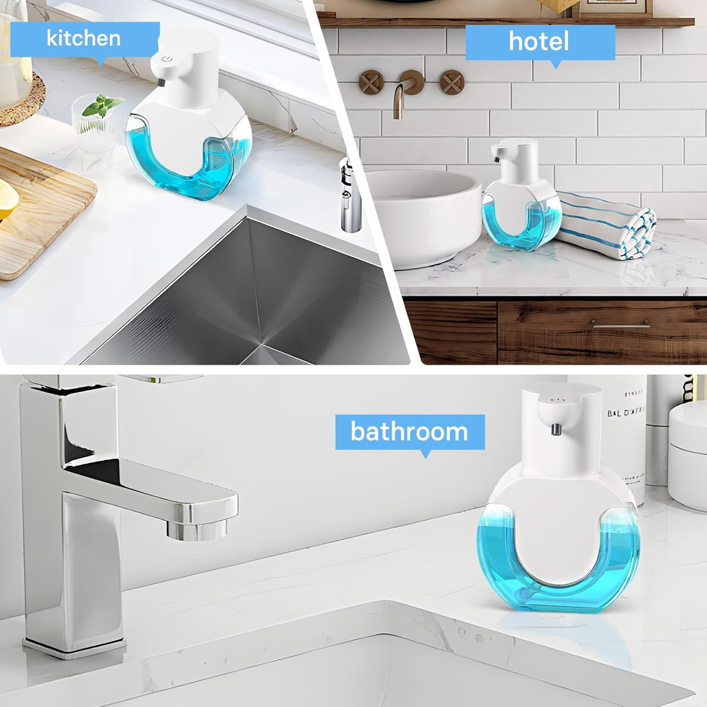 2 Pack Automatic Soap Dispenser,14.2oz/420ML Touchless Automatic Foaming Hand Soap Dispenser,Rechargeabled Wall Mounted Smart Pump for Bathroom Kitchen