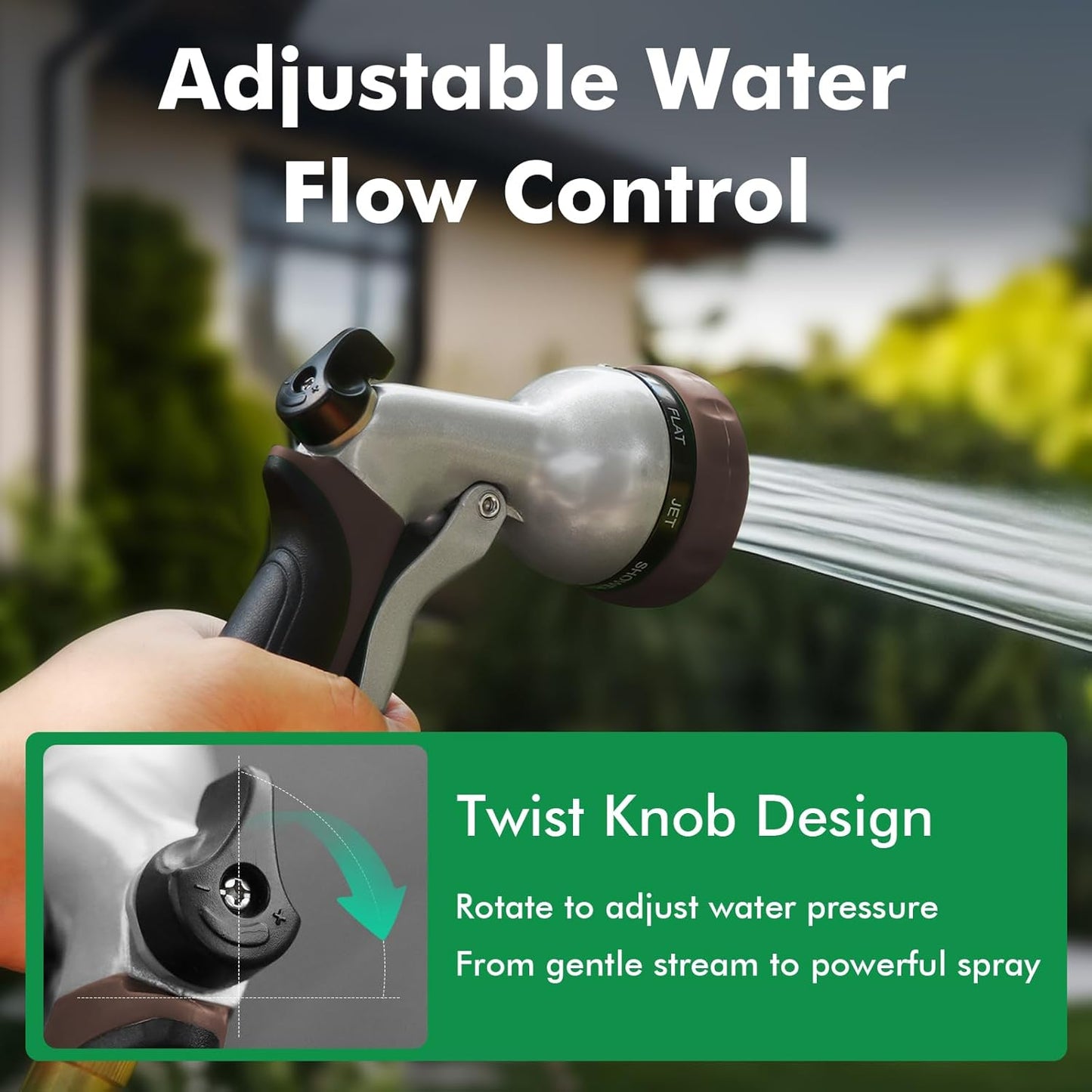 RESTMO Garden Hose Nozzle, Heavy Duty Metal Water Hose Nozzle with 7 Adjustable Spray Patterns, High Pressure Hand Sprayer with Flow Control for Watering Plants & Lawns, Washing Cars & Pets