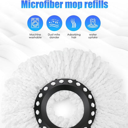 Spin Mop Replacement Head for 360 Spin Mop Bucket with Wringer Set Systems, Microfiber Spin Mop Refills，Easy Cleaning Round Shape Standard Size (4)