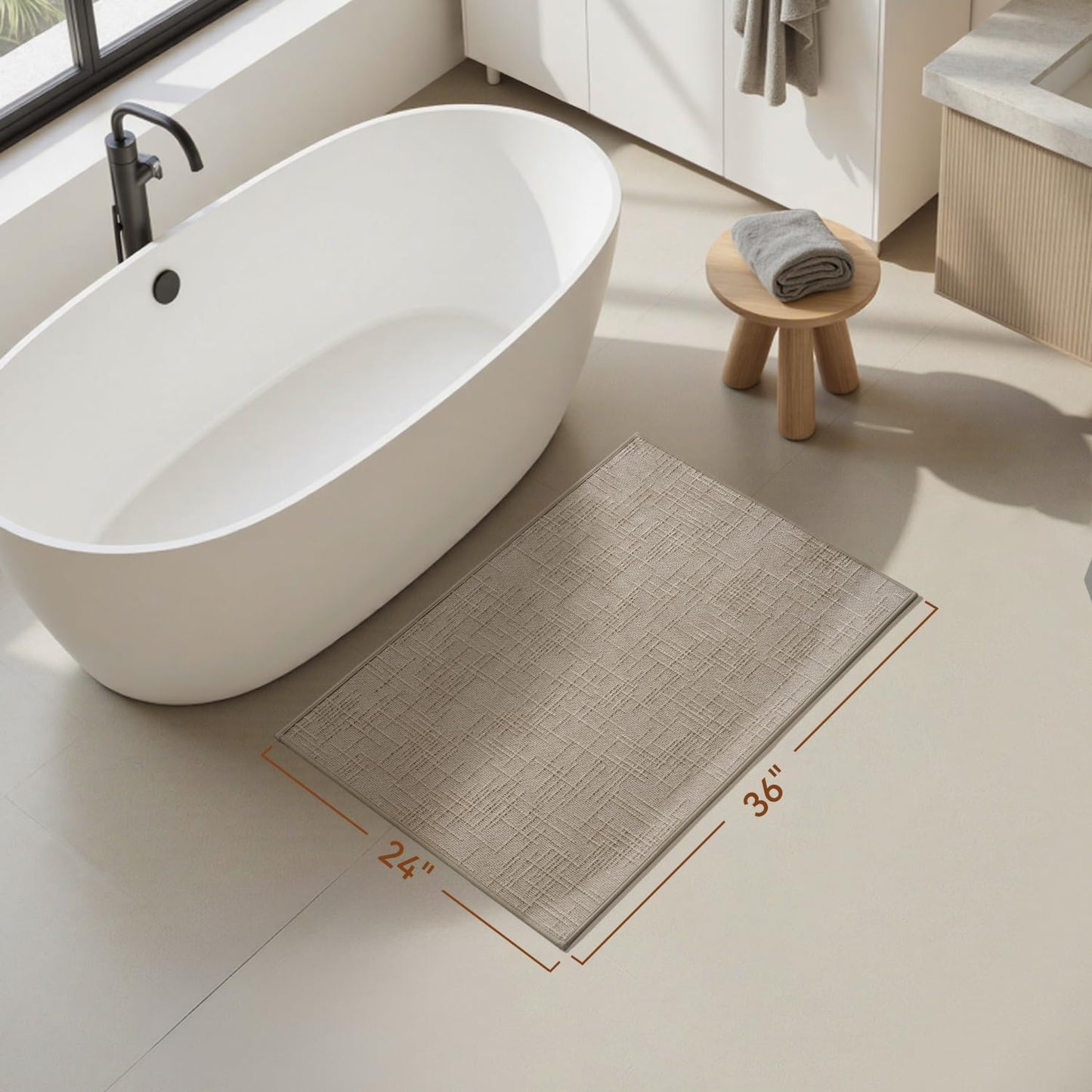 AMOAMI Bath Mat Non Slip Super Absorbent Quick Dry Bath Mats for Bathroom Floor Rubber Backing Washable Bathroom Rugs Modern Woven Jacquard Mat, Beside Tub Bath Rugs, 17" x 24", LightGrey