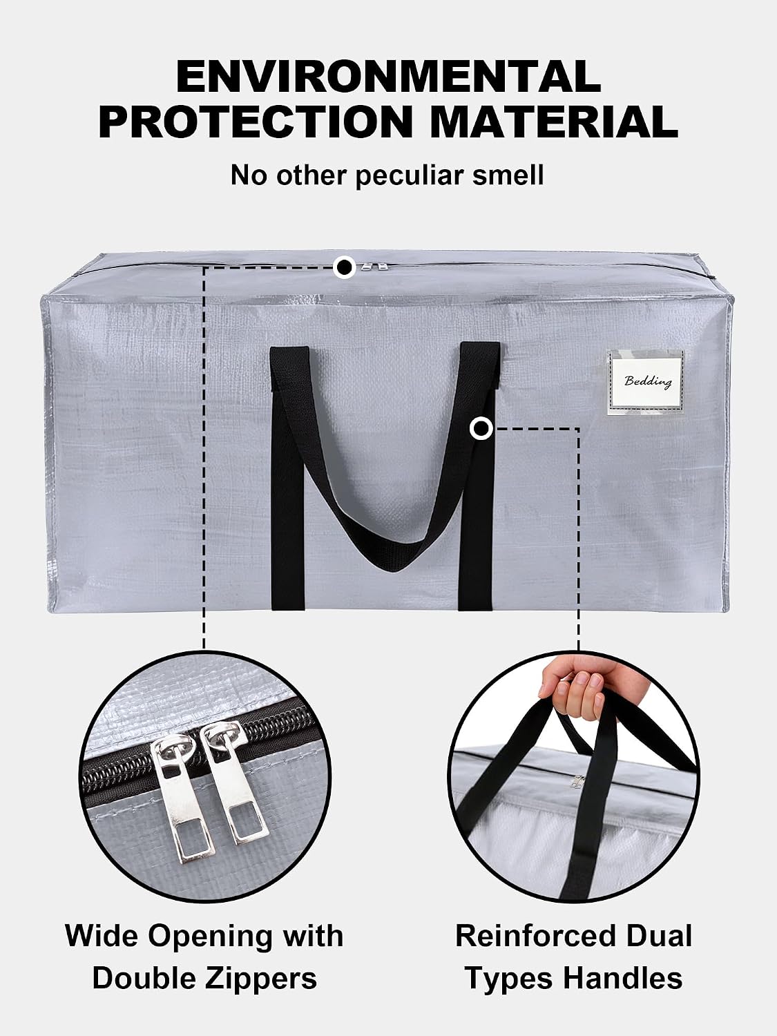 HOMESURE Supports 200lbs Heavy Duty Moving Bags - Strong Zipper & Wrap-Around Handles - Water-Resistant Storage Totes, Durable Alternative to Moving Boxes - 8 Pack - Semi-Transparent