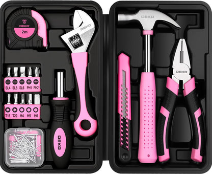 DEKOPRO 86PCS Pink Tool Set Household DIY Tool Kit for Women with Storage Toolbox, Small Compact Hand Tool Box Set for Home Use, DIY, Apartment, Office & Home Repair