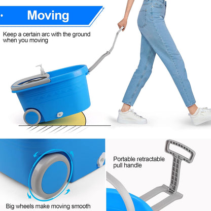 Spin Mop and Bucket with Wringer Set, 360° Spinning Mop Bucket System with 3 Microfiber Mop Replacement Heads and 61" Stainless Steel Adjustable Handle for Floor Cleaning