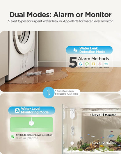 GoveeLife Upgraded Smart Water Leak Detector 1s with 4.92 ft Sensor Cable, WiFi Water Sensor with SMS/Email/APP Push and Sound Alarm, 5-Year Battery Life, Suit for Home, Basement, Kitchen (3 Pack)