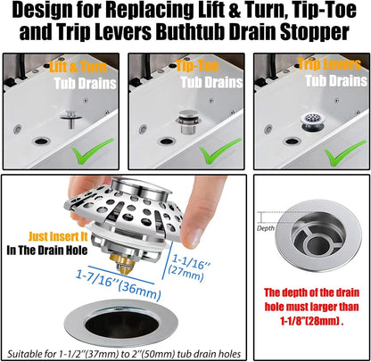 Anlige Bathroom Sink Drain Strainer, 2PCS 3 in 1 Pop Up Bathroom Sink Stopper with Removable Brass Basket Hair Catcher, Universal Sink Plug for 1.06 to 1.6in Drain Hole, Chrome Silver