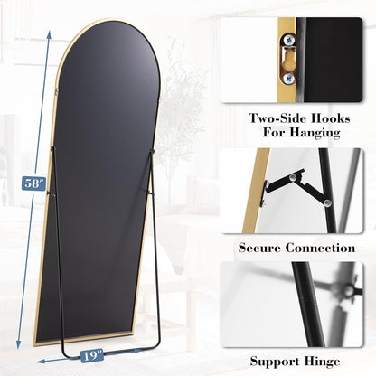 59"x16" Arched Full Length Mirror, Full Body Mirror with Leaning or Standing, Floor Standing Aluminum Frame for Bedroom, Livingroom, Cloakroom, Black
