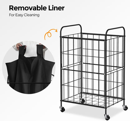 2 Section Laundry Hamper with Wheels and Brake, 100L Laundry Sorter Cart with 2 Removable Liner Bags, Metal Handle, Rolling Laundry Basket for Bedroom Laundry Room