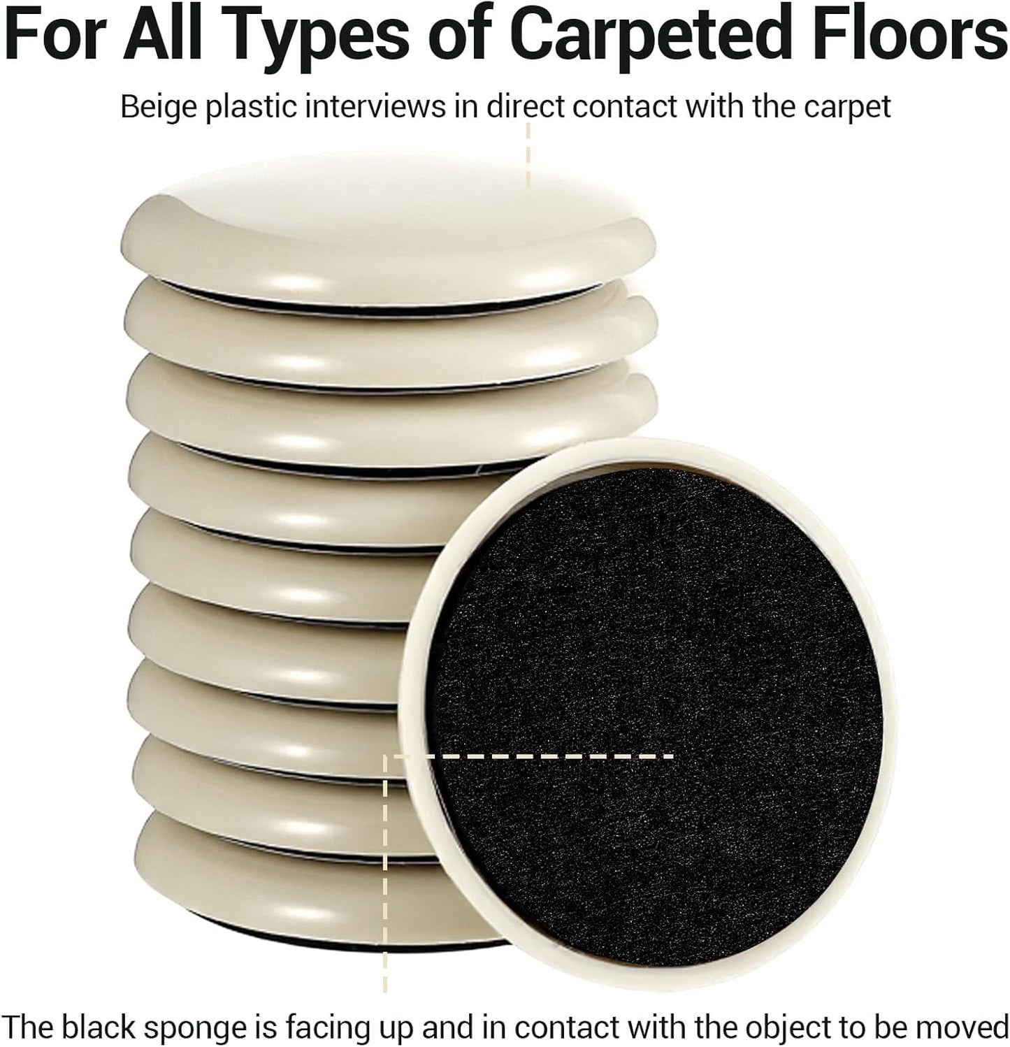 16 Pcs Furniture Sliders for Carpet,2 Inch Sliders for Furniture on Carpet Self Adhesive Chair Slider for Carpeted and Hardwood Floors (Beige)