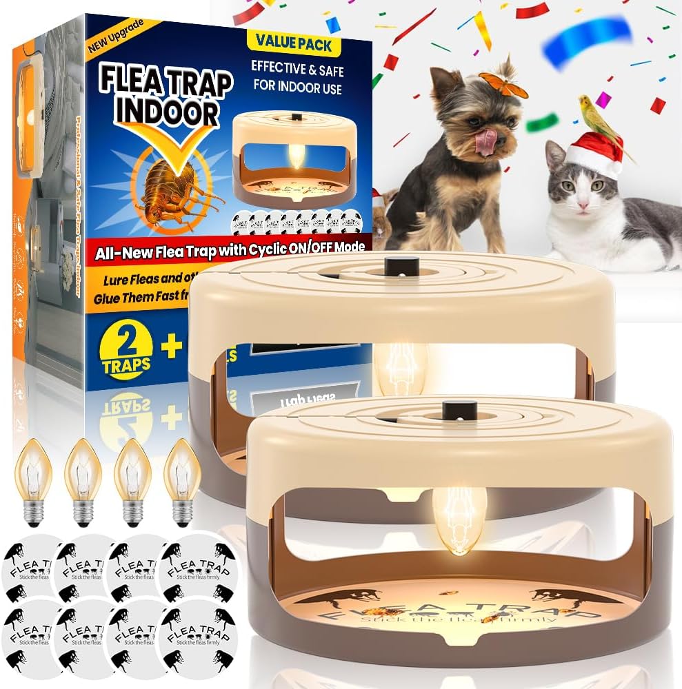 2 Pack Flea Traps for Inside Your Home, Indoor Flea Traps with 8 Sticky Pads, Flea Monitoring Trap for Home, Sticky Insect Catcher for Fleas, Moths & Gnats