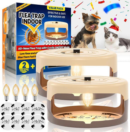 2 Pack Flea Traps for Inside Your Home, Indoor Flea Traps with 8 Sticky Pads, Flea Monitoring Trap for Home, Sticky Insect Catcher for Fleas, Moths & Gnats