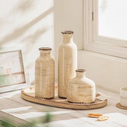 Bud Vase - Flower Vase Set - Decorative Vases - Ceramic Small Vase Set of 3 for Centerpieces - Ice Creak for Decor - Modern Decoration Vases for Home Farmhouse Table Office, Mini Vase by Lyeec