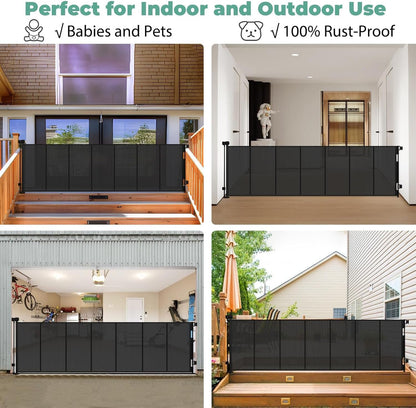 Reinforced 60" Wide Retractable Baby Gates with Upgraded Rods - Bottom Anti-Escape, 5 ft Mesh Baby Gate Retractable Dog Gate Indoor Pet Gate Retractable Stair Gate Outdoor Retractable Gate, Black