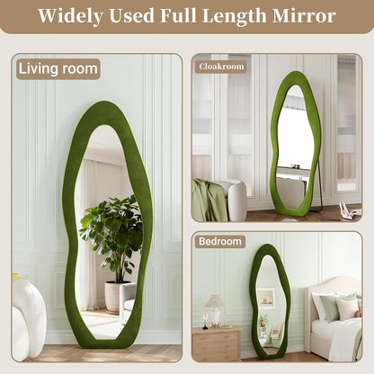 71"x32" Flannel Full Length Mirror, Arched Mirrors Full Length with Stand, Flannel Floor Mirror for Bedroom and Living Room, Full Body Mirror Hanging or Leaning, White