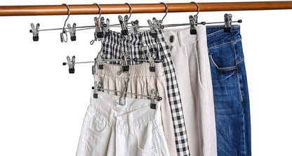 Amber Home 12 Pack Heavy Duty Add on Metal Pants Skirt Hangers, Stackable Add-on Metal Clothes Hangers with 2-Adjustable Clips, Cascading Clip Hangers Space Saving for Jeans, Slacks