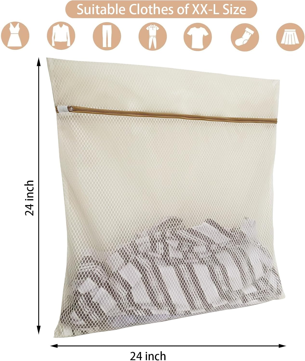 6 Pack Laundry Bag, Durable Honeycomb Mesh Laundry Bags Suitable for Delicate Clothes Washing (3 Large, 3 Medium) Beige
