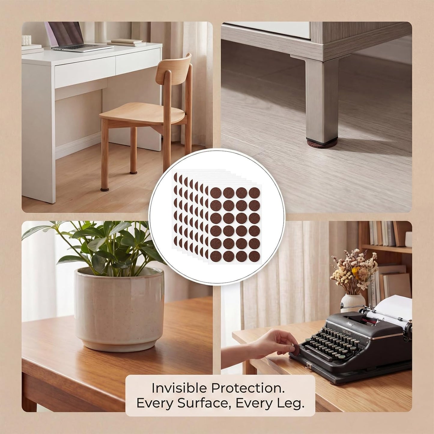 192 Pcs Brown Felt Chair Pads, 0.87in Diameter Self-Adhesive Round Felt Pads for Chair Legs for Furniture Kitchen Doors Floor Drawers Cupboards