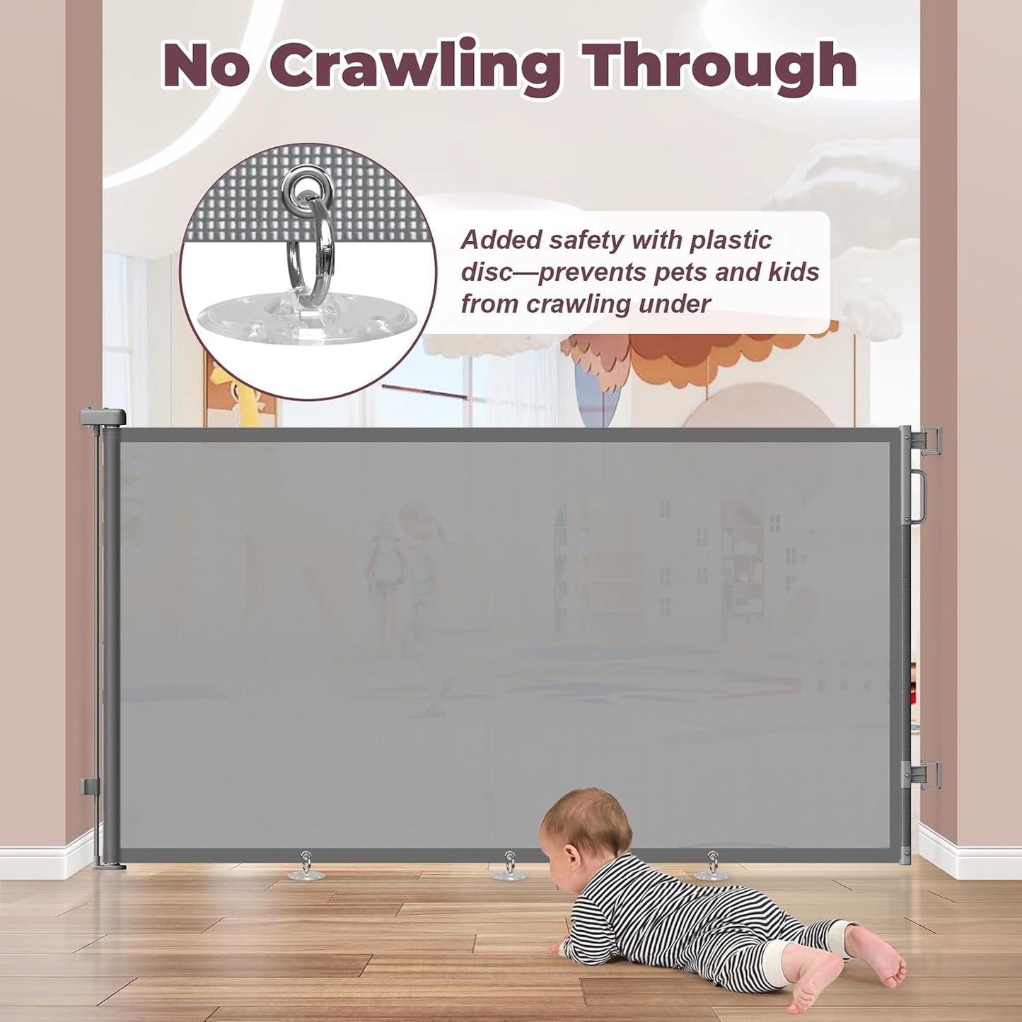 Retractable Baby Gate for Stairs & Doorways, Mesh Dog Gate Indoor Outdoor, Extends to 55" Wide 34" Tall Child Gate for Hallways, Deck, Porch, Pet Toddler Safety Essentials, Easy Install, Grey