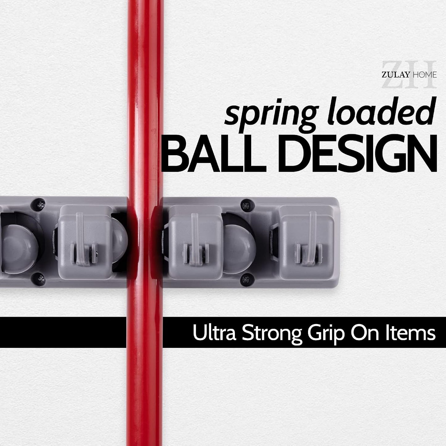 Zulay Home Mop and Broom Organizer Wall Mount - Easy to Install Mop and Broom Holder Wall Mount for Storing Cleaning Supplies - Organizer Utility Racks Mop Holder and Broom Hanger (3 Slots, White)