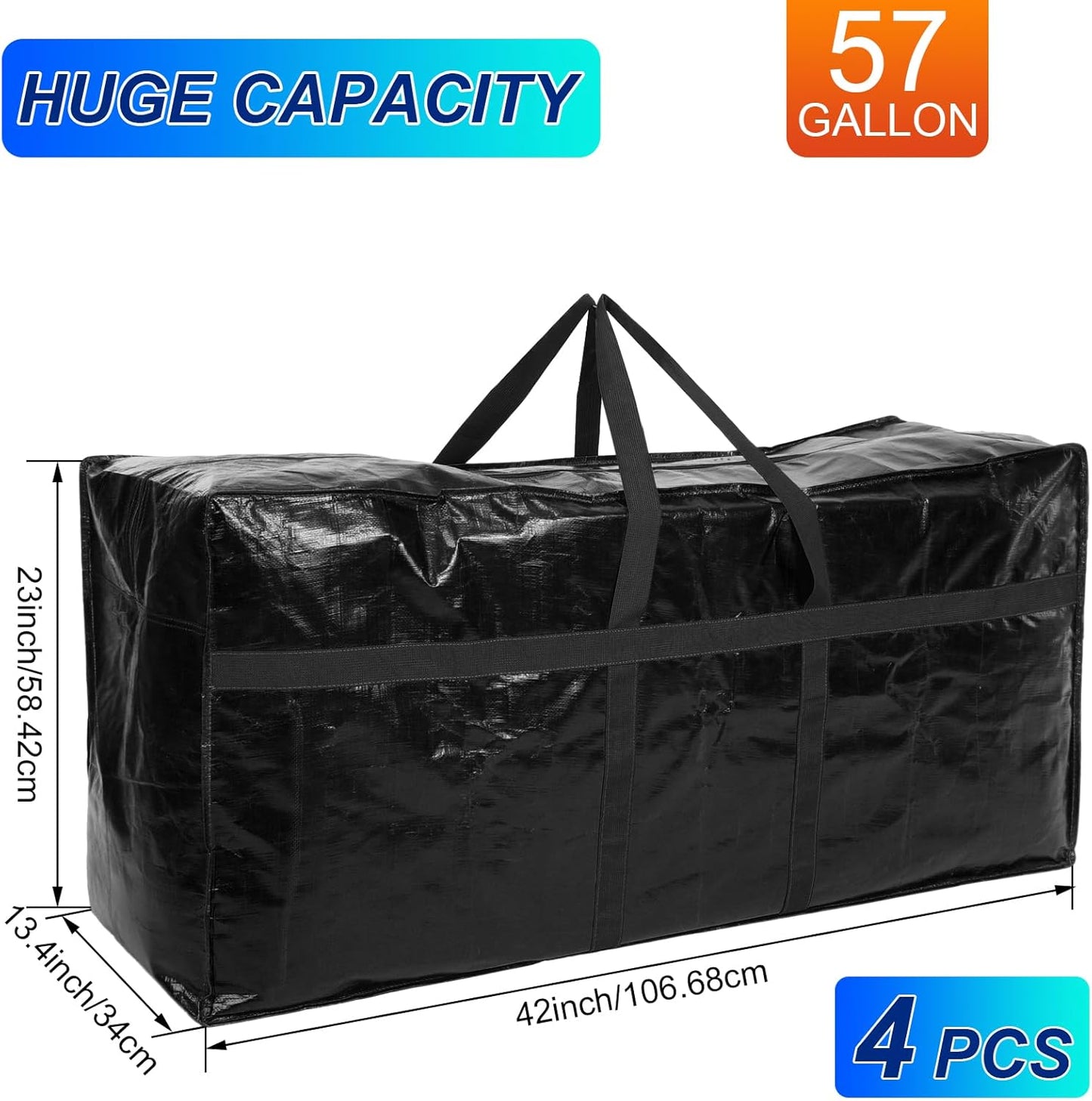 Windyun 4 Pack 57 Gallon Extra Large Moving Bags XXL Heavy Duty Storage Bag with Strong Zipper Handle Jumbo Big Tote Box Foldable for College Dorm Travel Clothes Duffle Blanket Pillow(Red)