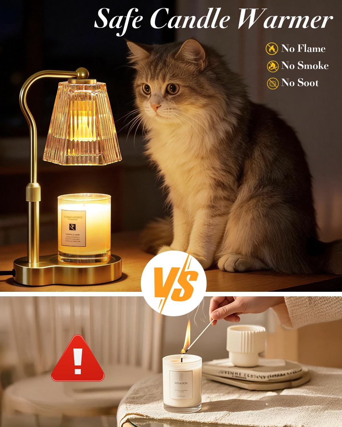 Candle Warmer Lamp with Timer & Dimmable Settings, Adjustable Height Flameless Scented Wax Melter for Jar Candles, Elegant Home Decor Warmer Lamp with 2 Bulbs, Gift for Women Mom Friend Family, Black